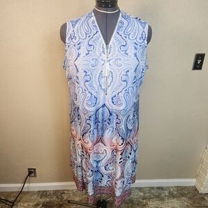 Shoreline Blue and Orange Paisley Coverup Dress 4X (5347)
